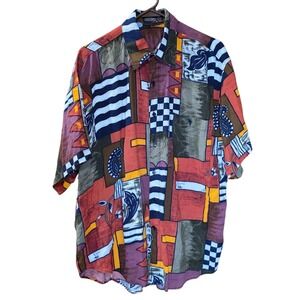 Vintage Thumbs Up‎ Abstract Print Shirt Short Sleeve Button Up Menswear Sz XL